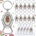 Misdary 24 Pcs Our Lady of Guadalupe Bottle Opener Keychain Catholic Bottle Opener with Organza Baptism Party Favor for Guest