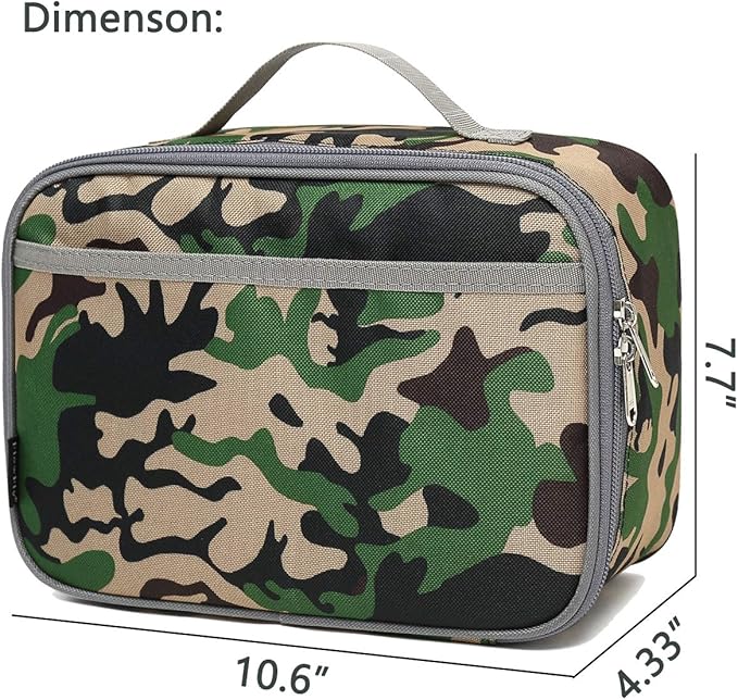 FlowFly Kids Lunch box Insulated Soft Bag Mini Cooler Back to School Thermal Meal Tote Kit for Girls, Boys, Forest