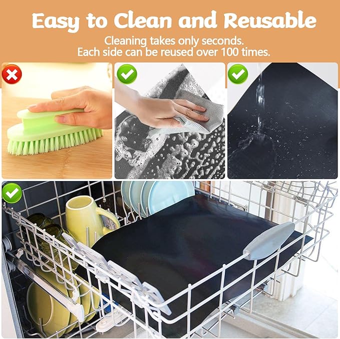 Reusable Grill Mats for Outdoor Grill Set of 6,Heavy Duty Non-Stick BBQ Mats & Oven Liner,Easy to Clean,Works on Gas, Charcoal & Electric Grills - 15.75 x 13 Inch,Black