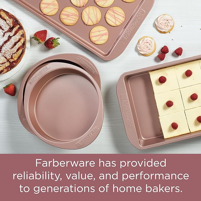 Farberware Nonstick Bakeware, Nonstick Cookie Sheet / Baking Sheet - 10 Inch x 15 Inch, Rose Gold Red