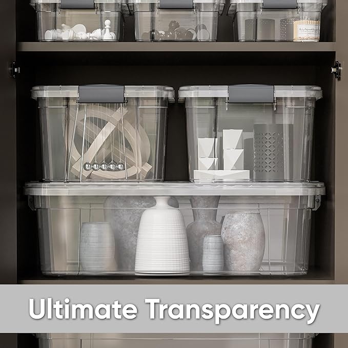 Superio 13.7 Qt Clear Plastic Storage Bins with Lids and Latches, Organizing Containers, Stackable Plastic Bin for Home, Garage, School, and Office