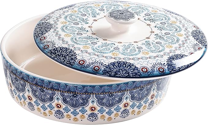 Bico Blue Talavera Ceramic Tortilla Warmer, 8.9 Inch Tortilla Holder with Lid for Taco Bread Pancake for Mexican Night and Party, Microwave and Dishwasher Safe