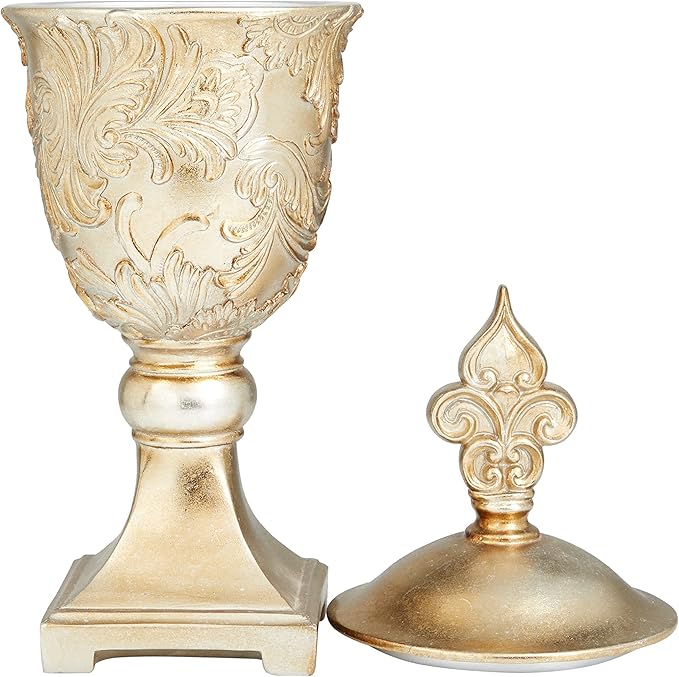 Deco 79 Polystone Solid Decorative Jars, 7" x 7" x 19", Gold