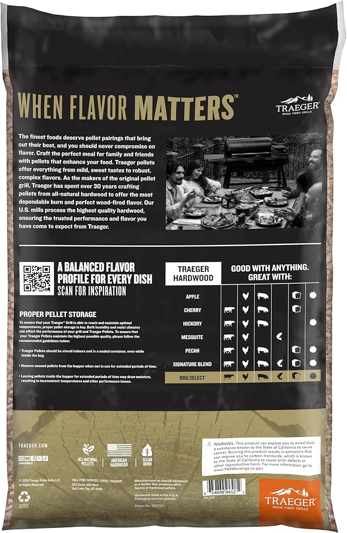 Traeger Grills BBQ Select 100% All-Natural Wood Pellets for Smokers and Pellet Grills, BBQ, Bake, Roast, and Grill, 30 lb. Bag