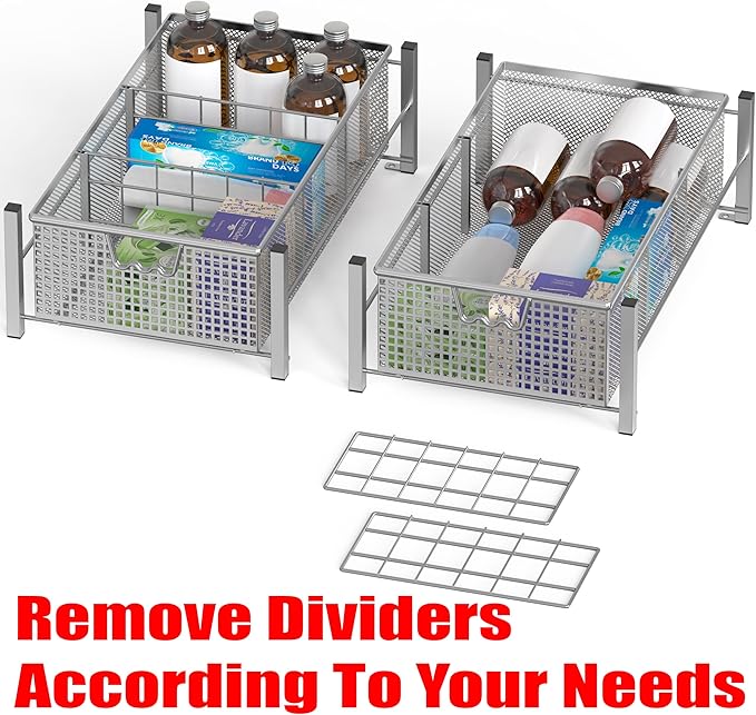 Deco Brothers Pull Out Cabinet Sliding Basket with Dividers Open Top, Medium, Silver