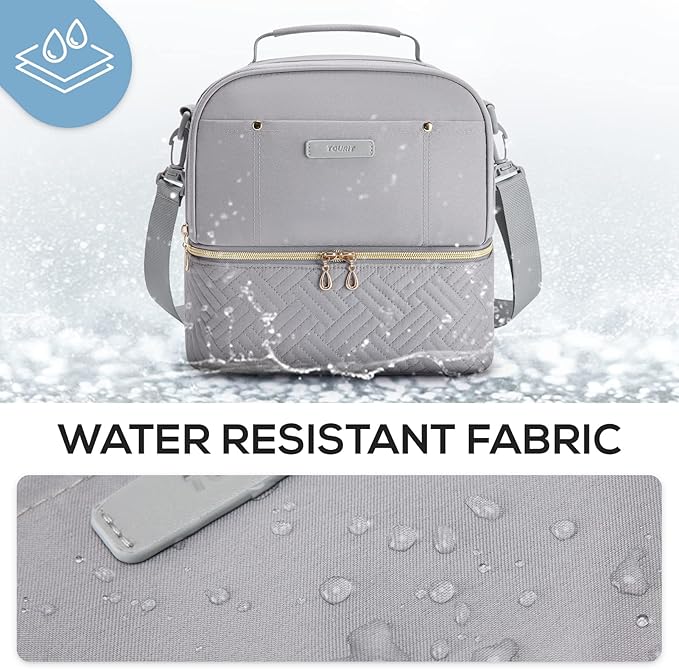 TOURIT Lunch Bag Women Double Deck Lunch Box Insulated Lunch Cooler for Women Men Work, Gray