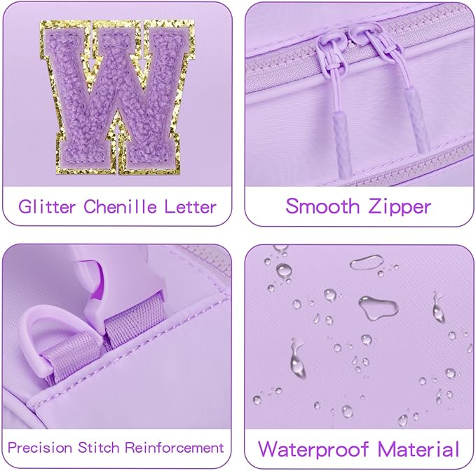 Initial Insulated Lunch Bag for Girls Kids, Back to School Gift, Reusable Leak-proof Lunch Box with Adjustable Strap for School Daycare Travel Picnic (Purple,W)