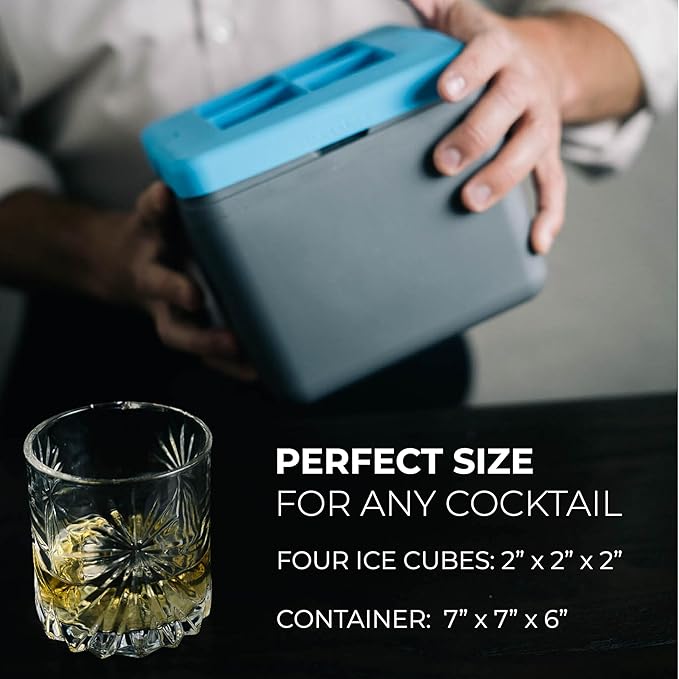 Crystal Clear Ice Cube Maker, 4 Large 2"x2"x2" Ice Cubes for Cocktails and Drinks, Silicone Mold for Pure, Bartender-Quality Ice - Great for Hosting and Entertaining, Whiskey Gifts for Men