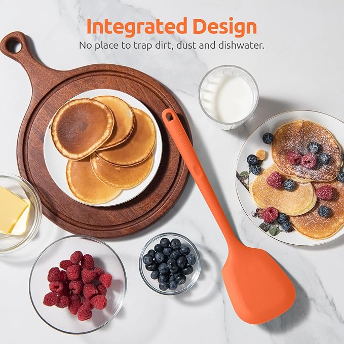 600ºF Heat Resistant Silicone Turner: U-Taste 13.6in Solid Kitchen Spatula Flipper, Food Grade Flexible & Thin Rubber Seamless Cooking Utensil for Flipping Egg, Pancake in Nonstick Cookware (Orange)