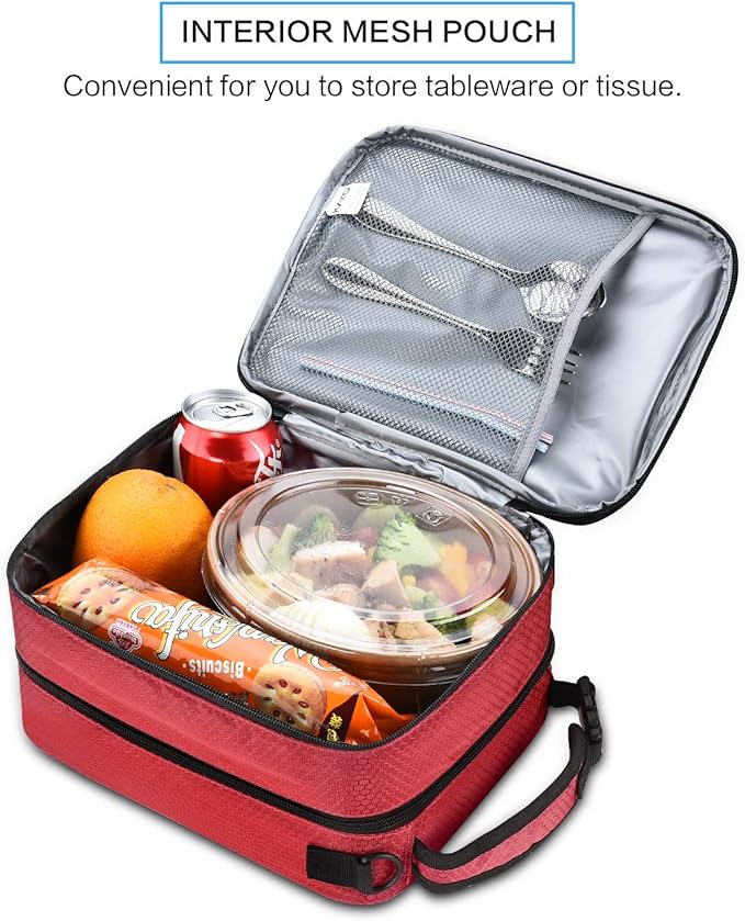 Tirrinia Expandable Insulated Lunch Bag for Men Women – Leakproof Reusable Cooler LunchBox for Kids & Adults with Shoulder Strap, Perfect for Work, School, Office, Travel,Red
