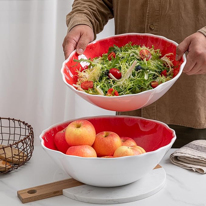 Melamine Large Serving Bowls, 12x4 ''And 130 OZ, Set of 2, Unbreakable and Dishwasher Safe Bowls Set for Serving Salad, Fruit, Pasta and Side Dishes on Christmas,Party All Occasions, Red