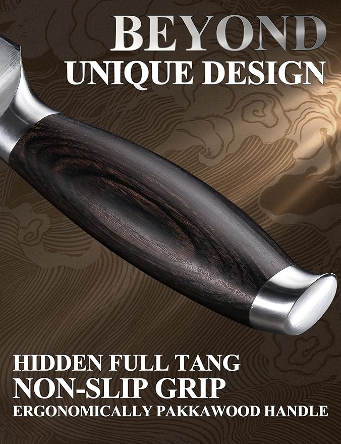 WILDMOK 7 Inch Santoku Knife, Japanese Chef Knife -Ultra Sharp Kitchen Chopping Knife, German Stainless Steel Chef Knife with Pakka Wood Handle, Gift Box