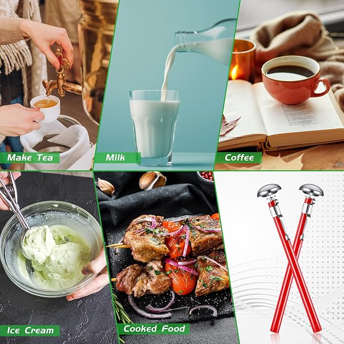 Xuhal 12 Pcs Stainless Steel Kitchen Thermometer with 5 Inch Long Stem 1 Inch Dial Thermometer Milk Frothing Food for Oven Probe Meat Grill BBQ Cooking Chocolate Water (Red)