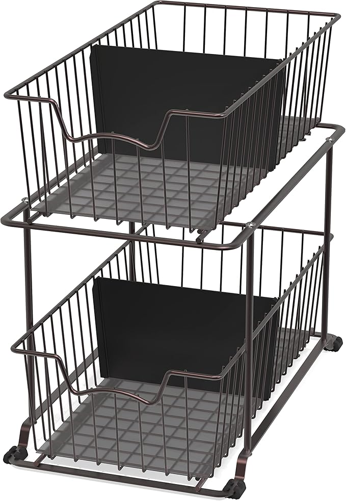 SimpleHouseware 2 Tier Cabinet Wire Basket Drawer Organizer, Brown
