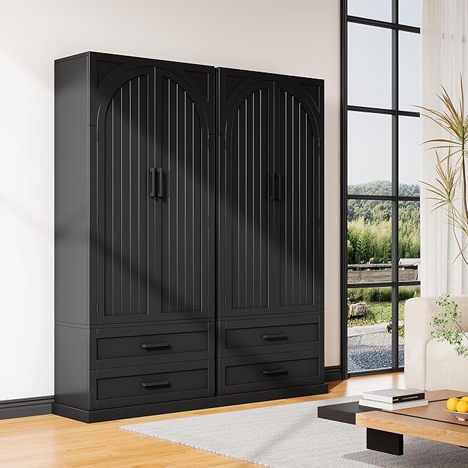 iPormis 71" Tall Kitchen Pantry Storage Cabinet w/Adjustable Shelf, Large Drawers & Door Shelves, Freestanding Kitchen Cupboard for Dining Room/Living Room, Black