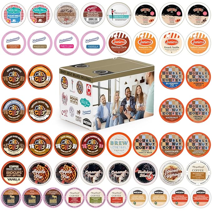 Perfect Samplers Flavored Coffee Variety Pack, Flavored Coffee Pods, Including Vanilla, Chocolate Coffee & More, Flavored Coffee Pods Variety Pack for Keurig K Cups Machines, 50 Count