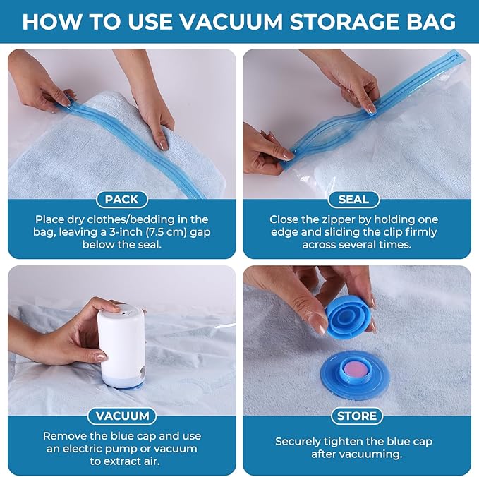 Vacuum Seal Bags for Clothing,10 Jumbo Vacuum Storage Bags with Rechargeable Air Pump,Space Saver Bags for Clothes,Travel Luggage,Blanket,Bedding,Pillows,Comforters