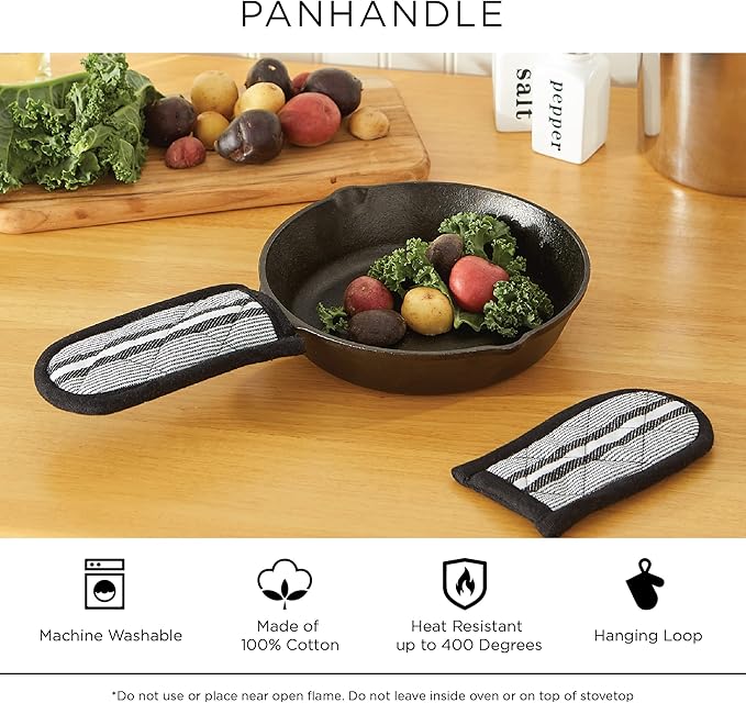 DII Double Strip Chef Kitchen Cooking & Baking Collection, Pan Handle Set, 6x3, Black, 3 Piece