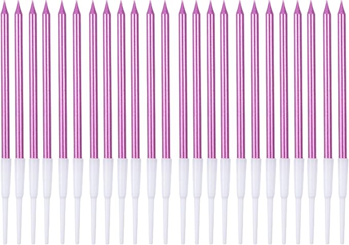 by Tugba Aydan - Pink Birthday Candles - 24 Count Long Thin Pink Birthday Candles for Cake, Metallic Cake Candle for Birthday, Party Candles