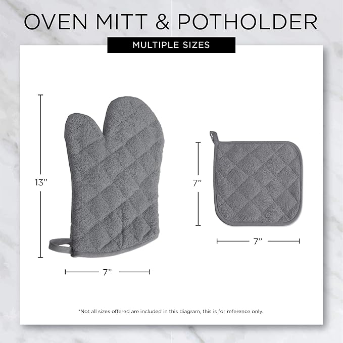 DII Basic Terry Collection 100% Cotton Quilted, Oven Mitt, Blue, 2 Piece