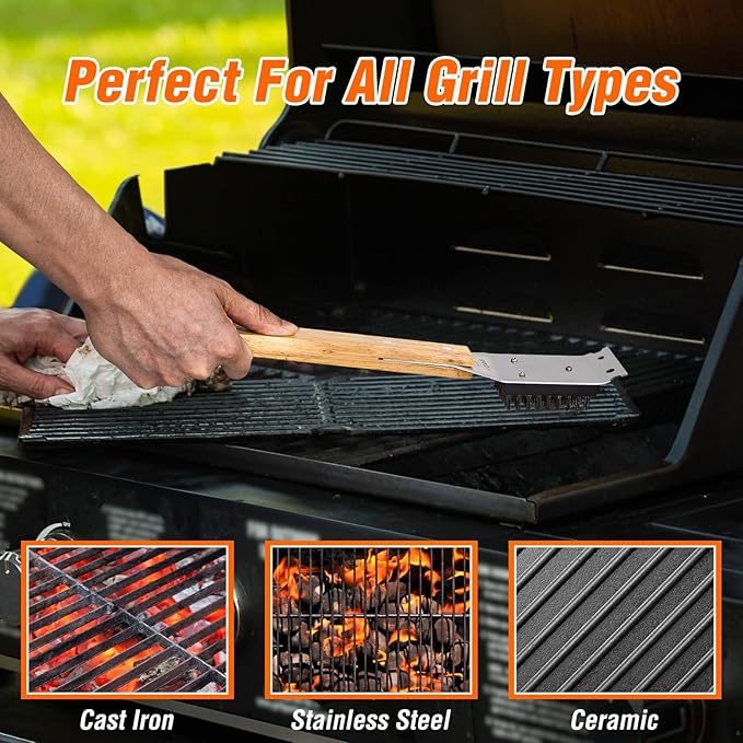 SIMPLETASTE Grill Brush and Scraper, Durable & Effective, Include Extra Stainless Steel Bristles Head for Replacement, Wire Grill Brush for Outdoor Grill, Grill Accessories Gift for Men/Dad