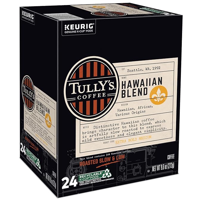 Tully's Coffee Hawaiian Blend Keurig Single-Serve K-Cup Pods, Medium Roast Coffee, 96 Count