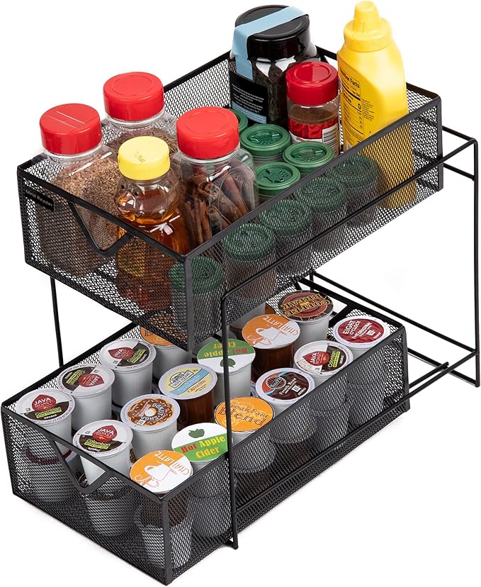 Mind Reader Accessory Organizer, Supply Storage, Makeup, Crafts, Kitchen, Metal Mesh, 8.25"L x 12.5"W x 12.5"H, Black