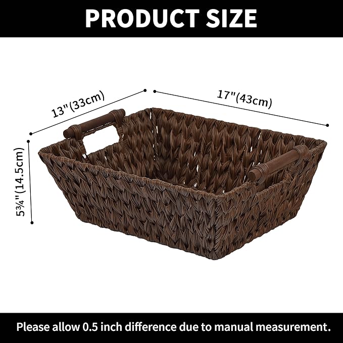 GRANNY SAYS 2-Pack Wicker Storage Baskets, Large Baskets with Handles, Wicker Baskets for Shelves, Waterproof Woven Basket for Organizing, Brown