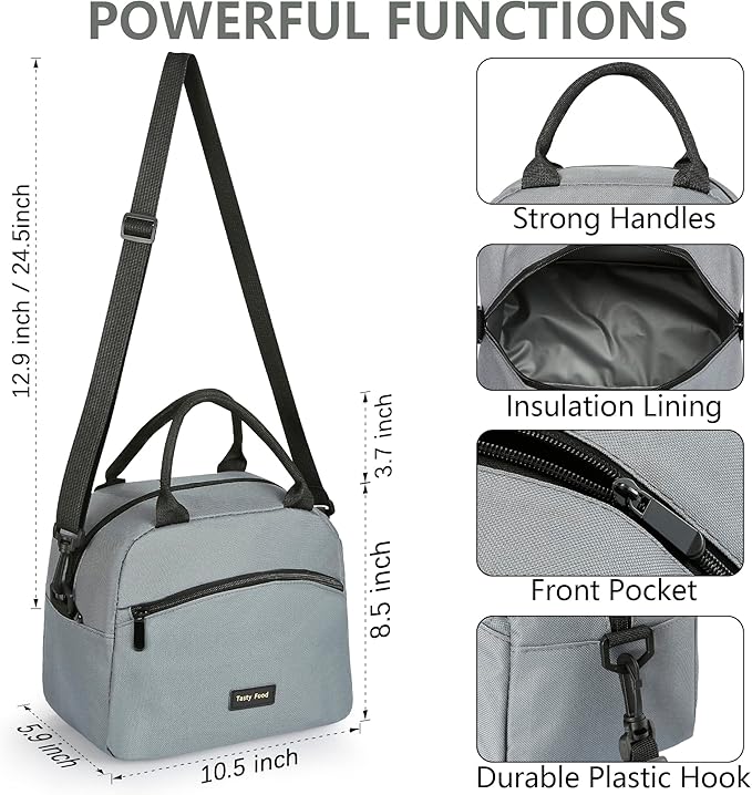 Lunch Bag Women Insulated Lunch Bag For Men Waterproof Lunch Cooler Bag Insulated Lunch Box For Women Portable Reusable Lunch Bag Two-Tone,With Adjustable Shoulder Strap For Many Occasions,Gray-black
