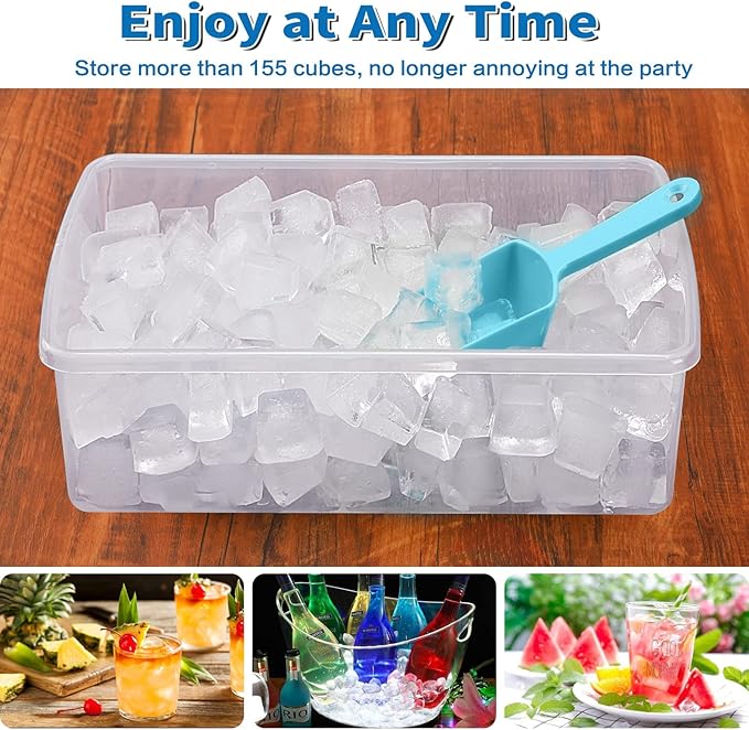 Ice Cube Trays 2 Pack with Lids and Bin for Freezer, Easy Release 55 Mini Nugget Ice Trays, Stackable Small Ice Cube Mold, Ice Maker Tray & Storage Box, Durable Plastic, BPA Free, Blue, ARTLEO