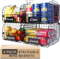 4 PACK Wire Stackable Baskets for Organizing,Fruit Basket for Kitchen,Pantry organizers and storage,12"x10.4"x7.8" Metal Baskets,Vegetable,Fruit,Snack,Onion,Potato,Can,K-Cup Organization,Black