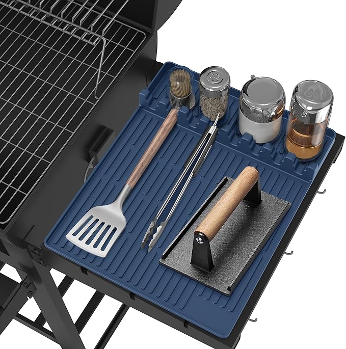 Silicone Griddle Tools Mat for Blackstone - Large Silicone Spatula Mat with Drip Pad - Griddle Mats BBQ Grill Accessories - Side Shelf Mats Grill Pad for Blackstone Griddles Accessories (Blue)