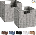 Vagusicc Wicker Basket, Set of 2 Hand-Woven Wicker Storage Basket, Foldable 11 inch Cube Storage Bins, Storage Baskets for Organizing Shelves, Closet Organizers and Storage Bins, Gray (11″×11″×11″)