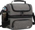 MIER Dual Compartment Lunch Bag Tote with Shoulder Strap for Men and Women Insulated Leakproof Cooler Bag, Grey