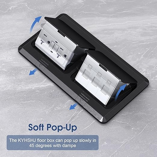 KYHSHJ Dual Pop-Up Floor Electrical Outlet Box Kit，20 Amp Stainless Steel GFCI TR Receptacle Outlet，3-Port RJ45 Datacom Receptacle， Black
