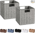 Vagusicc Storage Basket, Set of 2 Hand-Woven Paper Rope Wicker Baskets for Storage, Foldable Cube Storage Bins Organizer, 9 inch Medium Wicker Storage Baskets for Shelves Pantry Organizing Decor, Grey