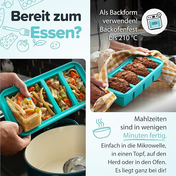 Souper Cubes 2 Cup Silicone Freezer Tray with Lid, Perfect for Storing Lasagna, Leftovers, Sauces, Portioned Meals and More, Silicone Freezer Mold for Meal Prepping - Aqua - 1-Pack