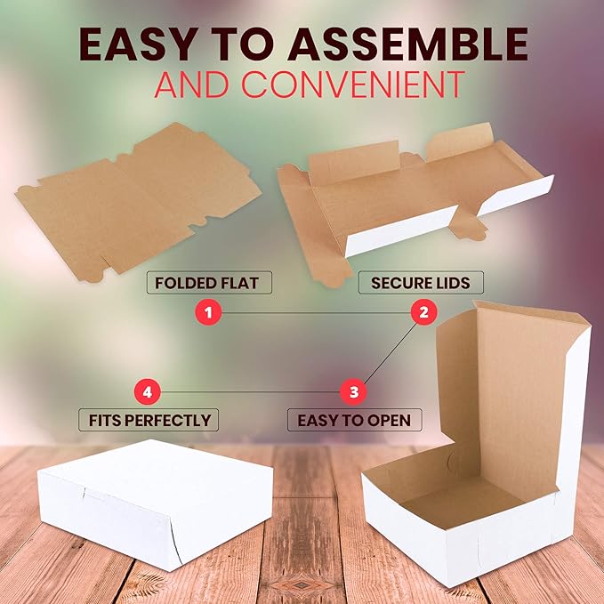 Fit Meal Prep [25 Pack] Pastry Boxes 8x8x3 White Bakery Box for Cookies, Compostable Kraft Paper Cardboard for Baked Goods Packaging, Cake, Food, Donut, Cupcake, Candy, Bread, Bridesmaid Gift Box