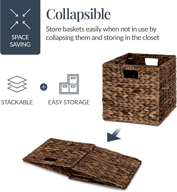 Best Choice Products 12x12in Pack of 5 Cube Storage Baskets, Water Hyacinth Multipurpose Collapsible Organizers, Handwoven Laundry Totes for Laundry, Living Room, Kids Room & Nursery - Brown