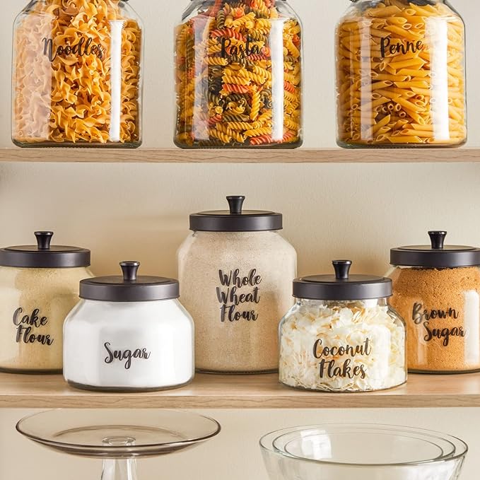 Talented Kitchen Labels for Food Containers - 135 Count, Preprinted Black Cursive on Clear Backing, Water-Resistant - Pantry & Kitchen Storage Labels for Jars & Bins - Easy Peel & Stick