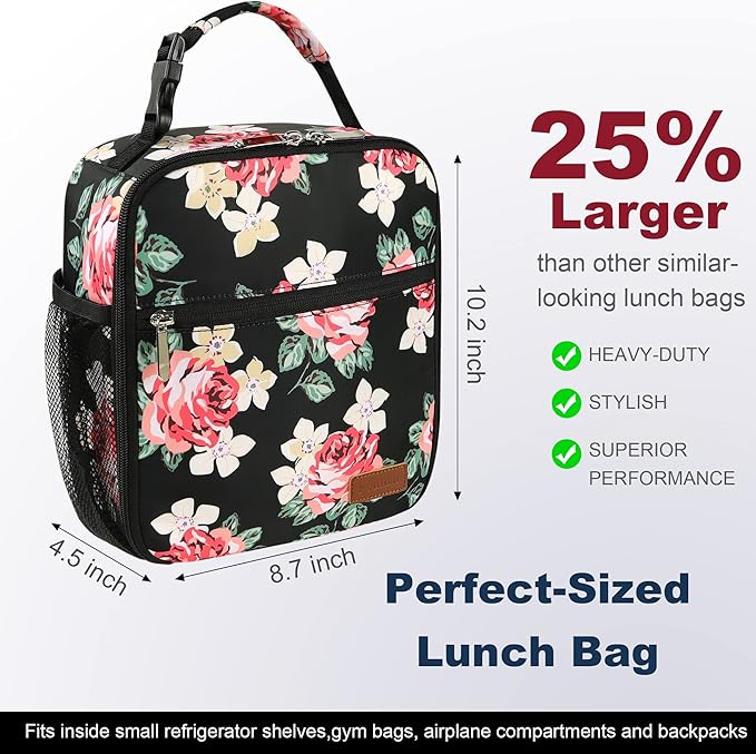 Femuar Lunch Box for Men Women Adults Small Lunch Bag for Office Work Picnic - Reusable Portable Lunchbox, Penoy Flower