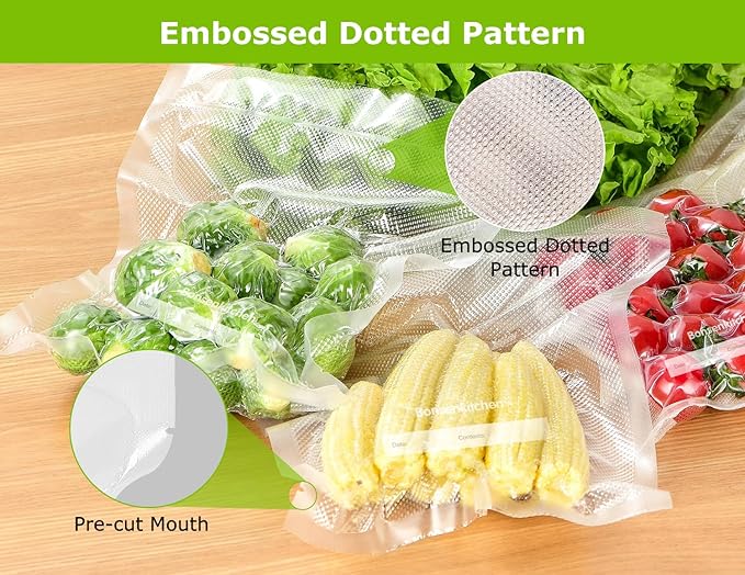 Bonsenkitchen Precut Vacuum Sealer Bags, 20 Gallon 11" x 16"+ 80 Quart 8" x 12"+ 50 Pint 6" x 10", Commercial Grade, BPA Free, Food Sealer Bags for Vac Storage, Meal Prep or Sous Vide Cooking, VB15