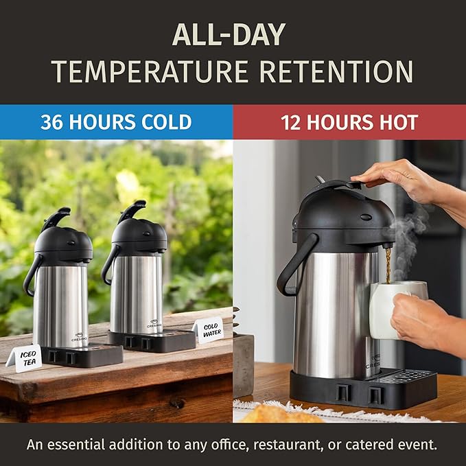 Coffee Carafe with Pump & Drip Tray - 74oz / 2.2L, 12 Hours, Thermal Carafe for Hot Liquids, Water Dispenser, Airpot Coffee Dispenser with Pump, Insulated Air Pot, Large Carafe for Hot Drinks
