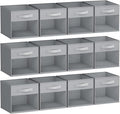DIMJ Storage Cubes, Cube Oganizer Bin, 12 Pack Foldable Containers with Window, Closet Storage Bins with Handle, 12x 12 inch Storage Boxs for Clothes, Toys, Books (Grey)