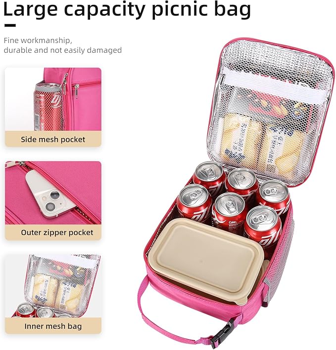 Lunch box Lunch bag for men women Insulated Lunchbox Lunch bags for Work Picnic Travel(Rose red)