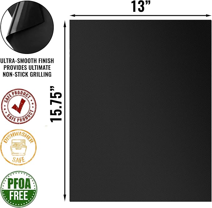 Grillaholics Heavy Duty Grill Mats - Set of 2 BBQ Mats Built to Last - Make Grilling Easier & Keep Grates Looking New - The Perfect Grilling Gift