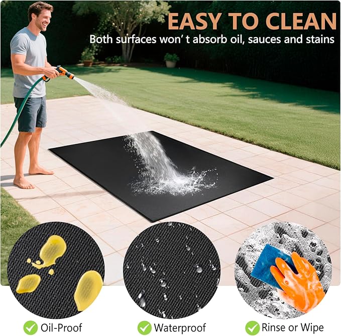 48x30 inch Under Grill Mats for Outdoor Grill, Double-Thickened Fireproof Patio Deck Protector Mat, Oil-Proof Waterproof BBQ Mat for Under Grill, Fireplace/Fire Pit Mat Grill Floor Pads