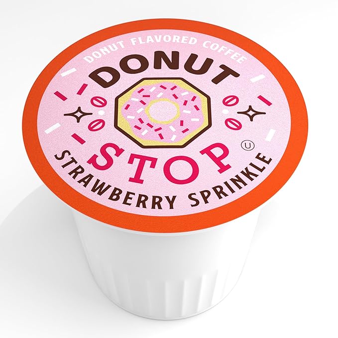 Donut Stop Medium Roast Coffee Pods, Strawberry Sprinkle Flavor, 40 Count, Compatible with 2.0 K Cup Brewers