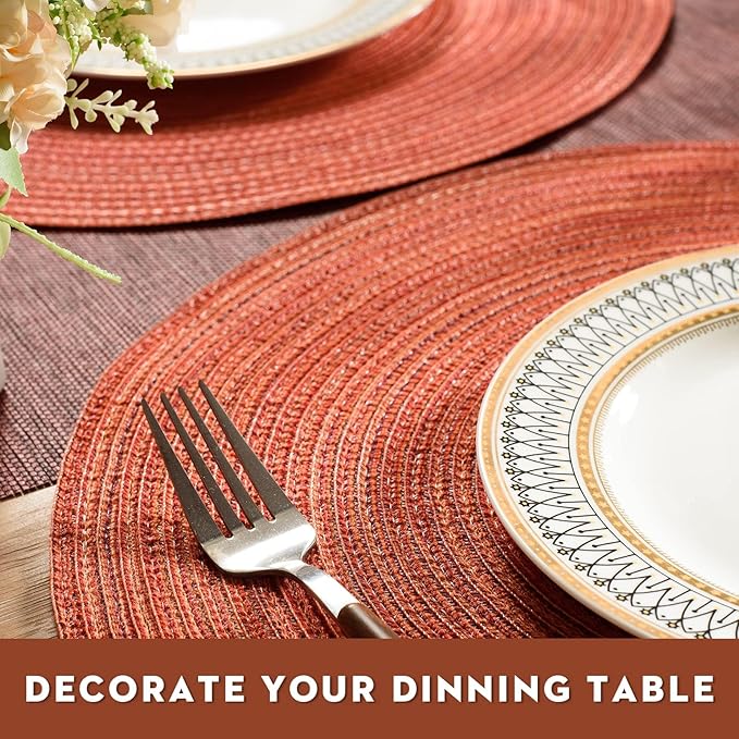 FunWheat Round Braided Placemats Set of 4 Place mats for Dining Tables Woven Heat Resistant Table Mats 15 inch for Fall(Orange,4pcs)