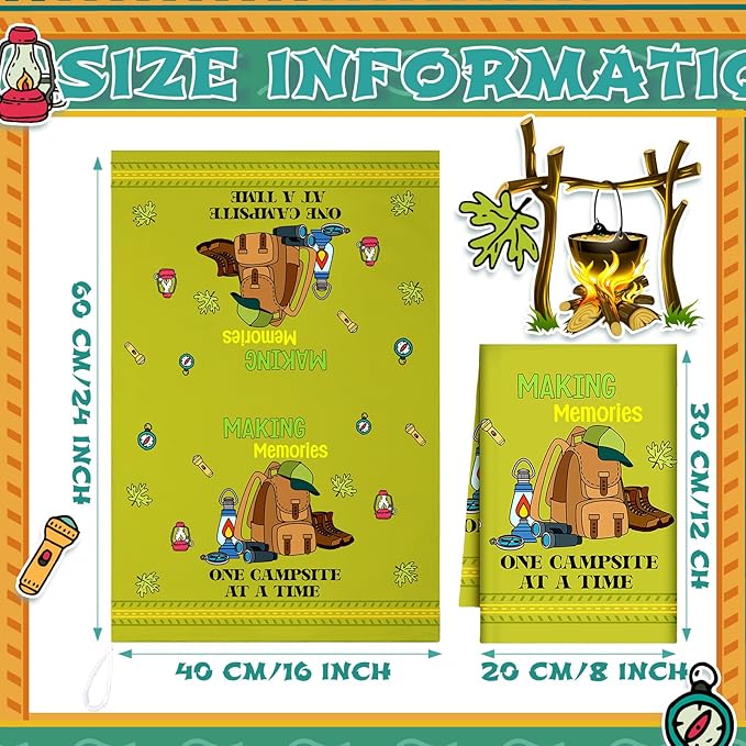 Boyiee Set of 6 Camping Kitchen Towels Absorbent Dishcloths Bonfire Tent Car Tea Towels 24 x 16 Inches with Funny Sayings Novelty Gifts for Campers Happy Camper Camping Accessories for Rv Campers